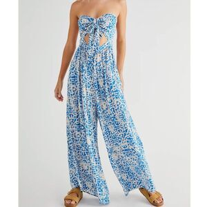 Free People Strapless Wide Leg Tie Front Jumpsuit XL